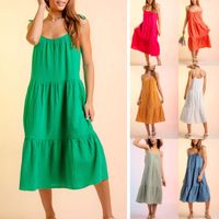 Women's Strap Dress Simple Style Strap Sleeveless Solid Color Midi Dress Holiday Daily main image 6