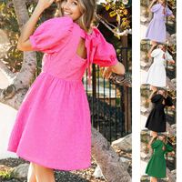 Women's Princess Dress Simple Style Square Neck Short Sleeve Solid Color Knee-Length Casual Daily main image 1