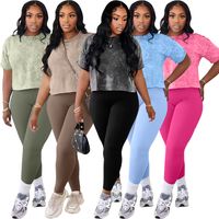 Daily Women's Streetwear Solid Color Polyester Printing Pants Sets Pants Sets main image 1