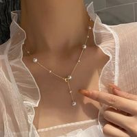 Simple Style Round Stainless Steel Pearl Inlay Zircon Necklace sku image 3