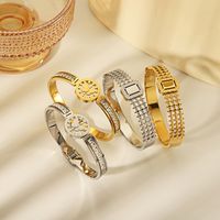 304 Stainless Steel 18K Gold Plated Vintage Style Simple Style Plating Hollow Out Inlay Butterfly Rectangle Zircon Bangle main image 1
