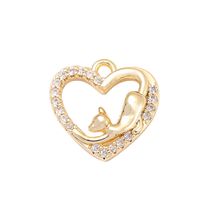 1 Piece 13 * 12mm Copper Zircon 18K Gold Plated White Gold Plated Heart Shape Cat Polished Pendant main image 7