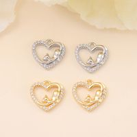 1 Piece 13 * 12mm Copper Zircon 18K Gold Plated White Gold Plated Heart Shape Cat Polished Pendant main image 1