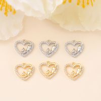 1 Piece 13 * 12mm Copper Zircon 18K Gold Plated White Gold Plated Heart Shape Cat Polished Pendant main image 3