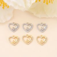 1 Piece 13 * 12mm Copper Zircon 18K Gold Plated White Gold Plated Heart Shape Cat Polished Pendant main image 6