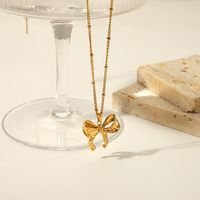 304 Stainless Steel 18K Gold Plated Glam Sweet Polishing Plating Bow Knot Pendant Necklace main image 6