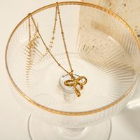 304 Stainless Steel 18K Gold Plated Glam Sweet Polishing Plating Bow Knot Pendant Necklace main image 5