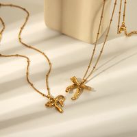 304 Stainless Steel 18K Gold Plated Glam Sweet Polishing Plating Bow Knot Pendant Necklace main image 3