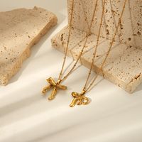 304 Stainless Steel 18K Gold Plated Glam Sweet Polishing Plating Bow Knot Pendant Necklace main image 1