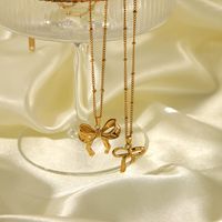 304 Stainless Steel 18K Gold Plated Glam Sweet Polishing Plating Bow Knot Pendant Necklace main image 2