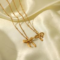 304 Stainless Steel 18K Gold Plated Glam Sweet Polishing Plating Bow Knot Pendant Necklace main image 4