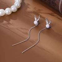 1 Pair Cute Sweet Rabbit Inlay Resin Copper Pearl Drop Earrings main image 4