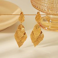 1 Pair Vintage Style Simple Style Classic Style Leaf Tassel Solid Color Plating 304 Stainless Steel 18K Gold Plated Drop Earrings main image 4