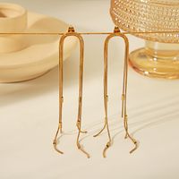 1 Pair Vintage Style Simple Style Classic Style Leaf Tassel Solid Color Plating 304 Stainless Steel 18K Gold Plated Drop Earrings main image 3