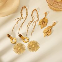 1 Pair Vintage Style Simple Style Classic Style Leaf Tassel Solid Color Plating 304 Stainless Steel 18K Gold Plated Drop Earrings main image 1