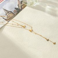 304 Stainless Steel 18K Gold Plated Sweet Streetwear Plating Inlay Flower Butterfly Shell Double Layer Necklaces sku image 5