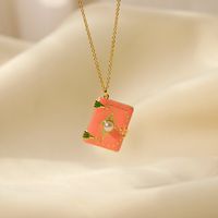 Copper 14K Gold Plated Y2K Cute Sweet Enamel Inlay Book Pearl Pendant Necklace main image 3