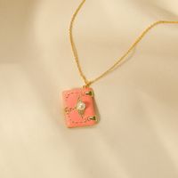 Copper 14K Gold Plated Y2K Cute Sweet Enamel Inlay Book Pearl Pendant Necklace main image 5