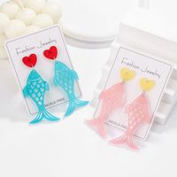 1 Pair Casual Simple Style Heart Shape Fish Hollow Out Arylic Drop Earrings main image 1