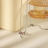 304 Stainless Steel Copper 18K Gold Plated Casual Simple Style Inlay Bow Knot Zircon Pendant Necklace main image 5