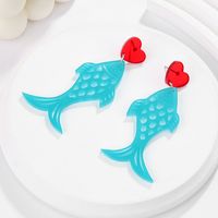 1 Pair Casual Simple Style Heart Shape Fish Hollow Out Arylic Drop Earrings sku image 1