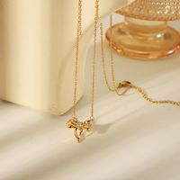 304 Stainless Steel Copper 18K Gold Plated Casual Simple Style Inlay Bow Knot Zircon Pendant Necklace main image 3