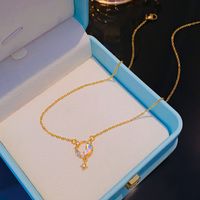 304 Stainless Steel Copper 18K Gold Plated K Gold Plated Elegant Shiny Hollow Out Inlay Star Moon Zircon Pendant Necklace main image 5