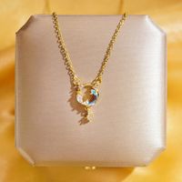 304 Stainless Steel Copper 18K Gold Plated K Gold Plated Elegant Shiny Hollow Out Inlay Star Moon Zircon Pendant Necklace main image 8