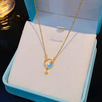 304 Stainless Steel Copper 18K Gold Plated K Gold Plated Elegant Shiny Hollow Out Inlay Star Moon Zircon Pendant Necklace main image 4