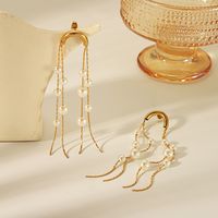 1 Pair IG Style Vintage Style Simple Style Round Tassel Solid Color Pearl Plating 304 Stainless Steel 18K Gold Plated Drop Earrings main image 3