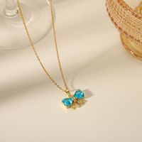 304 Stainless Steel Copper 18K Gold Plated Exaggerated Sweet Simple Style Plating Inlay Bow Knot Zircon Pendant Necklace main image 4