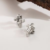 1 Pair Simple Style Classic Style Commute Cross Rectangle 304 Stainless Steel 14K Gold Plated Ear Studs main image 4