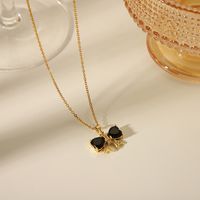 304 Stainless Steel Copper 18K Gold Plated Exaggerated Sweet Simple Style Plating Inlay Bow Knot Zircon Pendant Necklace sku image 1
