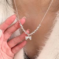 Sterling Silver Elegant Luxurious Sweet Beaded Bow Knot Pendant Necklace main image 1