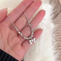Sterling Silver Elegant Luxurious Sweet Beaded Bow Knot Pendant Necklace main image 3