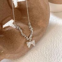Sterling Silver Elegant Luxurious Sweet Beaded Bow Knot Pendant Necklace sku image 1