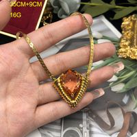 Short Necklace Copper Neck Necklace Cut Red Resin Gemstone Pendant Clavicle Chain sku image 14