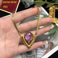 Short Necklace Copper Neck Necklace Cut Red Resin Gemstone Pendant Clavicle Chain sku image 13