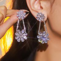 1 Pair Sweet Shiny Flower Inlay Rhinestone Rhinestones Drop Earrings sku image 2
