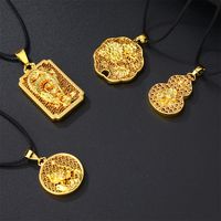 Casual Flower Gourd Dragon Rope Copper Hollow Out 24K Gold Plated Men's Pendant Necklace main image 10