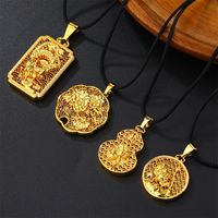 Casual Flower Gourd Dragon Rope Copper Hollow Out 24K Gold Plated Men's Pendant Necklace main image 5