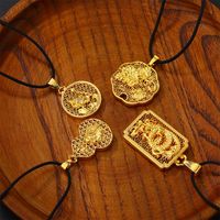Casual Flower Gourd Dragon Rope Copper Hollow Out 24K Gold Plated Men's Pendant Necklace main image 4