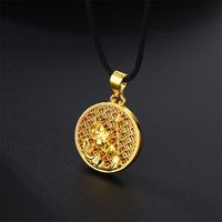 Casual Flower Gourd Dragon Rope Copper Hollow Out 24K Gold Plated Men's Pendant Necklace main image 6