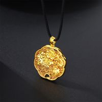 Casual Flower Gourd Dragon Rope Copper Hollow Out 24K Gold Plated Men's Pendant Necklace main image 8