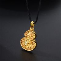 Casual Flower Gourd Dragon Rope Copper Hollow Out 24K Gold Plated Men's Pendant Necklace main image 9