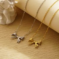 304 Stainless Steel 18K Gold Plated Simple Style Classic Style Plating Bow Knot Pendant Necklace main image 5