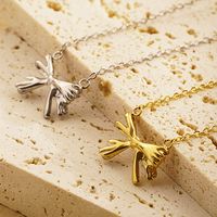304 Stainless Steel 18K Gold Plated Simple Style Classic Style Plating Bow Knot Pendant Necklace main image 1