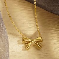 304 Stainless Steel 18K Gold Plated Simple Style Classic Style Plating Bow Knot Pendant Necklace main image 4