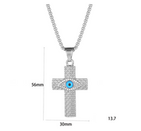 Européen Et Américain Transfrontalier Populaire Hip Hop Hiphop Bijoux En Acier Titane Plaqué Or Diamant Intégré Mauvais Œil Croix Pendentif Collier main image 2