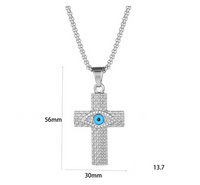 European And American Cross-Border Popular Hip Hop Hiphop Jewelry Titanium Steel Gold-Plated Diamond-Embedded Evil Eye Cross Pendant Necklace main image 2